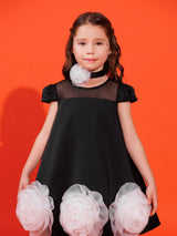 DRESS & Fleur Girls Dress with Flower Choker in Black