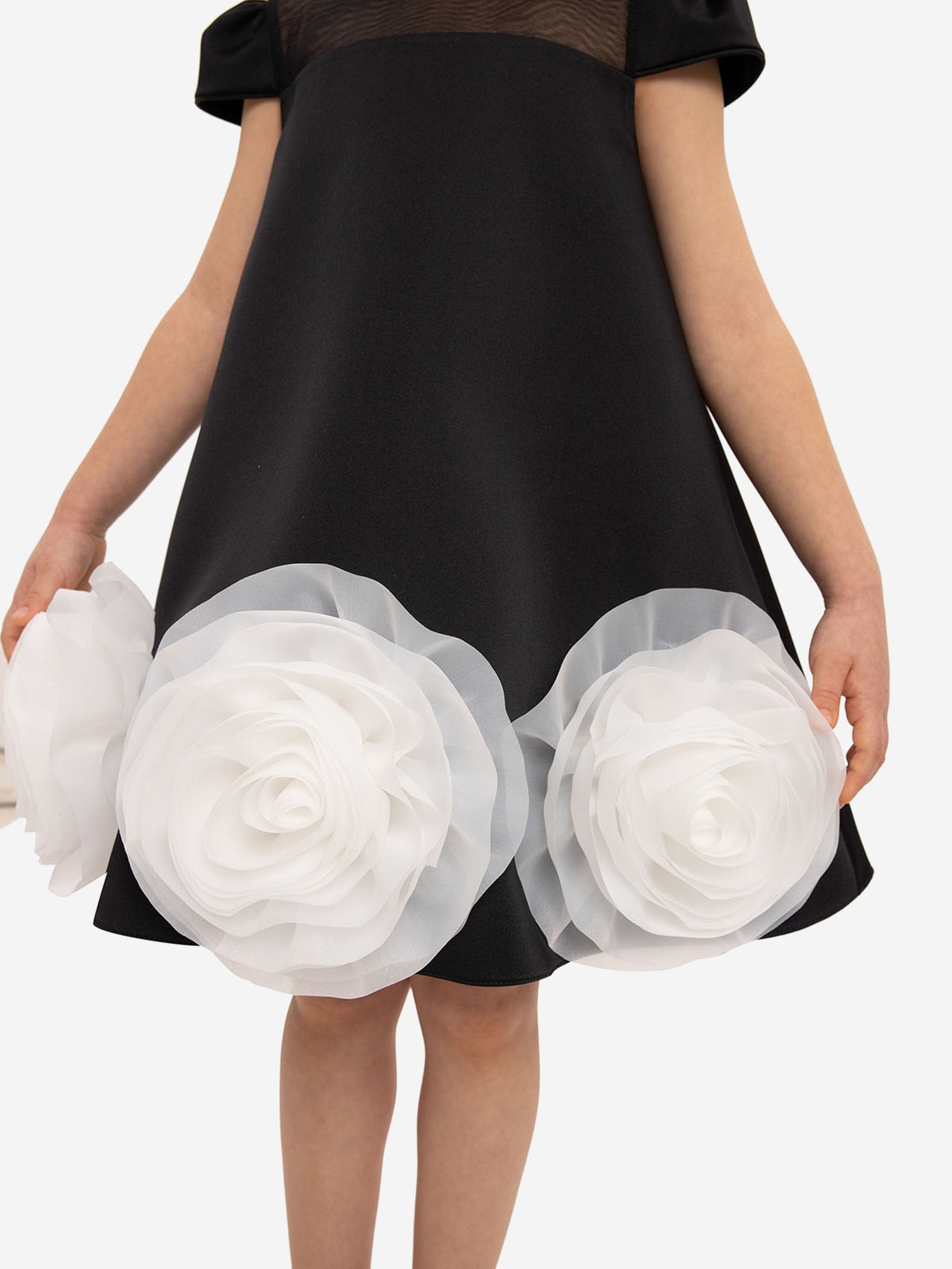DRESS & Fleur Girls Dress with Flower Choker in Black