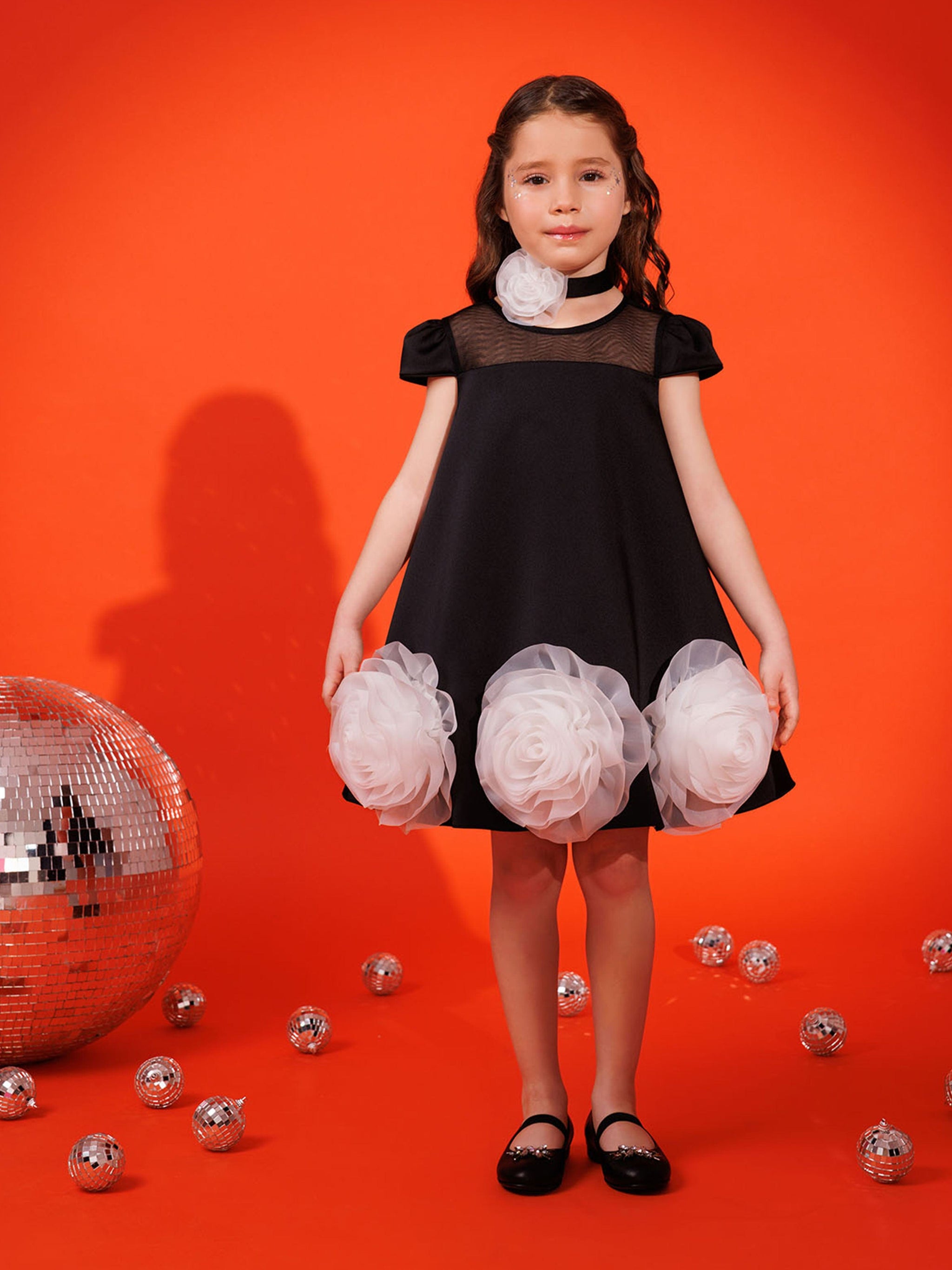 DRESS & Fleur Girls Dress with Flower Choker in Black