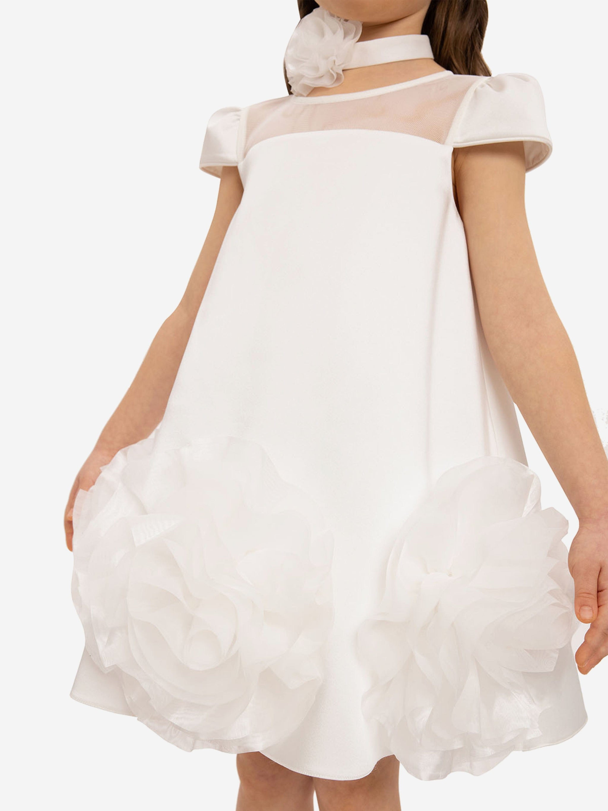 DRESS & Fleur Girls Dress with Flower Choker in White