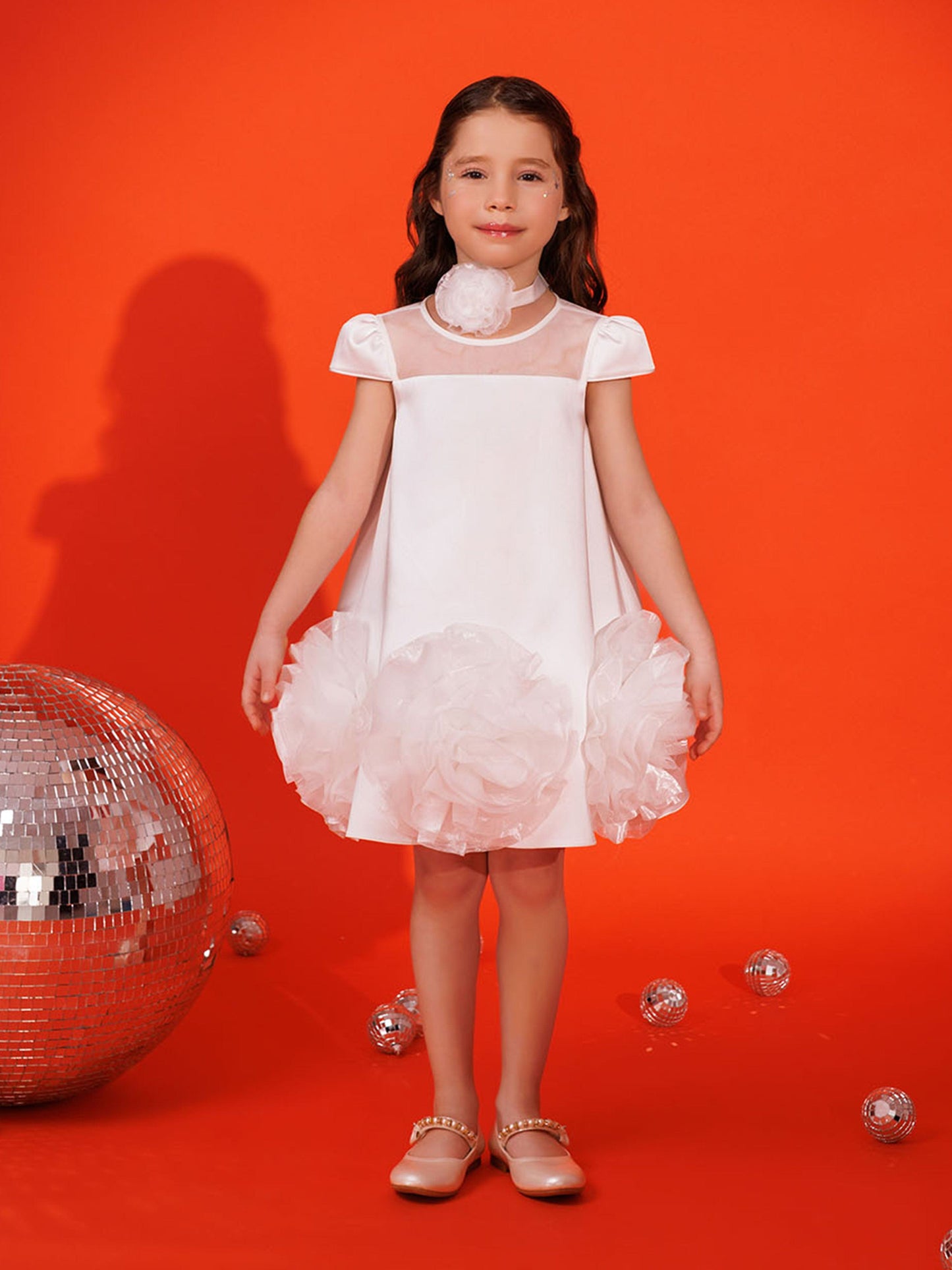 DRESS & Fleur Girls Dress with Flower Choker in White