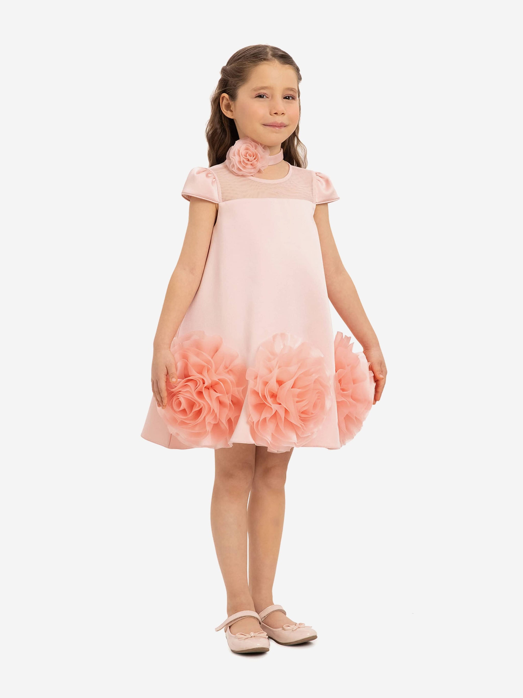 DRESS & Fleur Girls Dress with Flower Choker in Pink