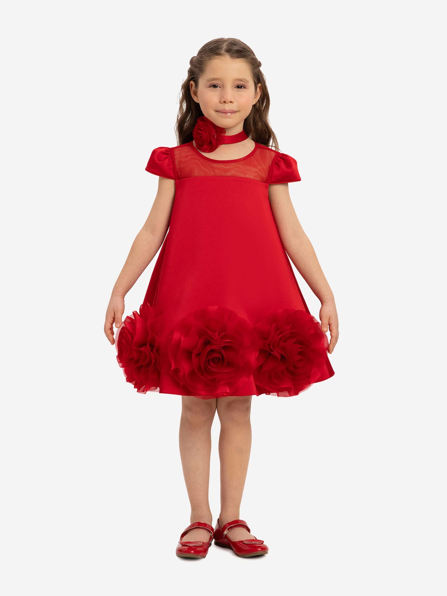 DRESS & Fleur Girls Dress with Flower Choker in Red