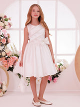 DRESS & Fleur Girls Satin Dress with Matching Bag in White