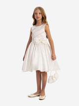 DRESS & Fleur Girls Satin Dress with Matching Bag in White