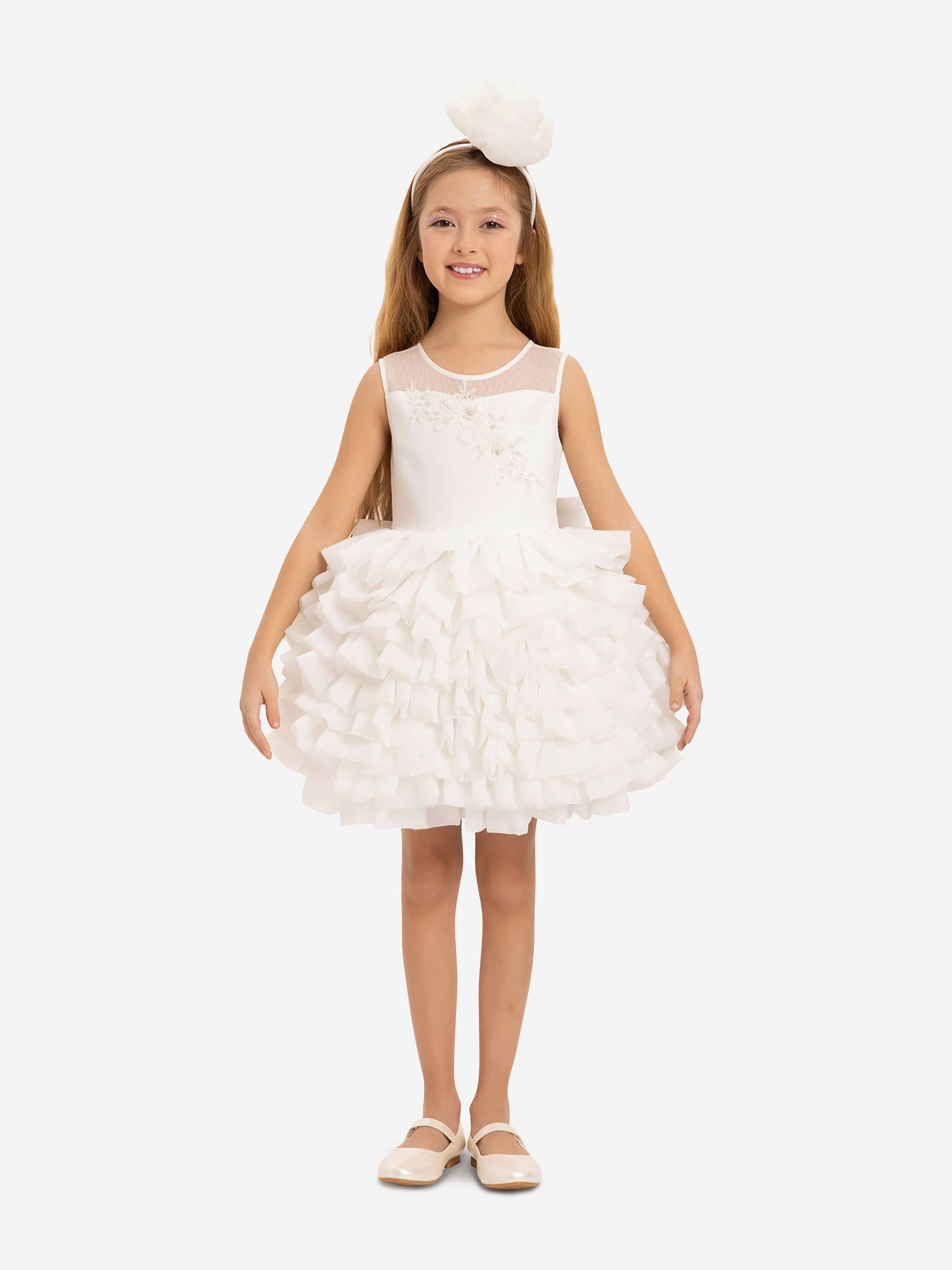 DRESS & Fleur Girls Dress with Headband in White