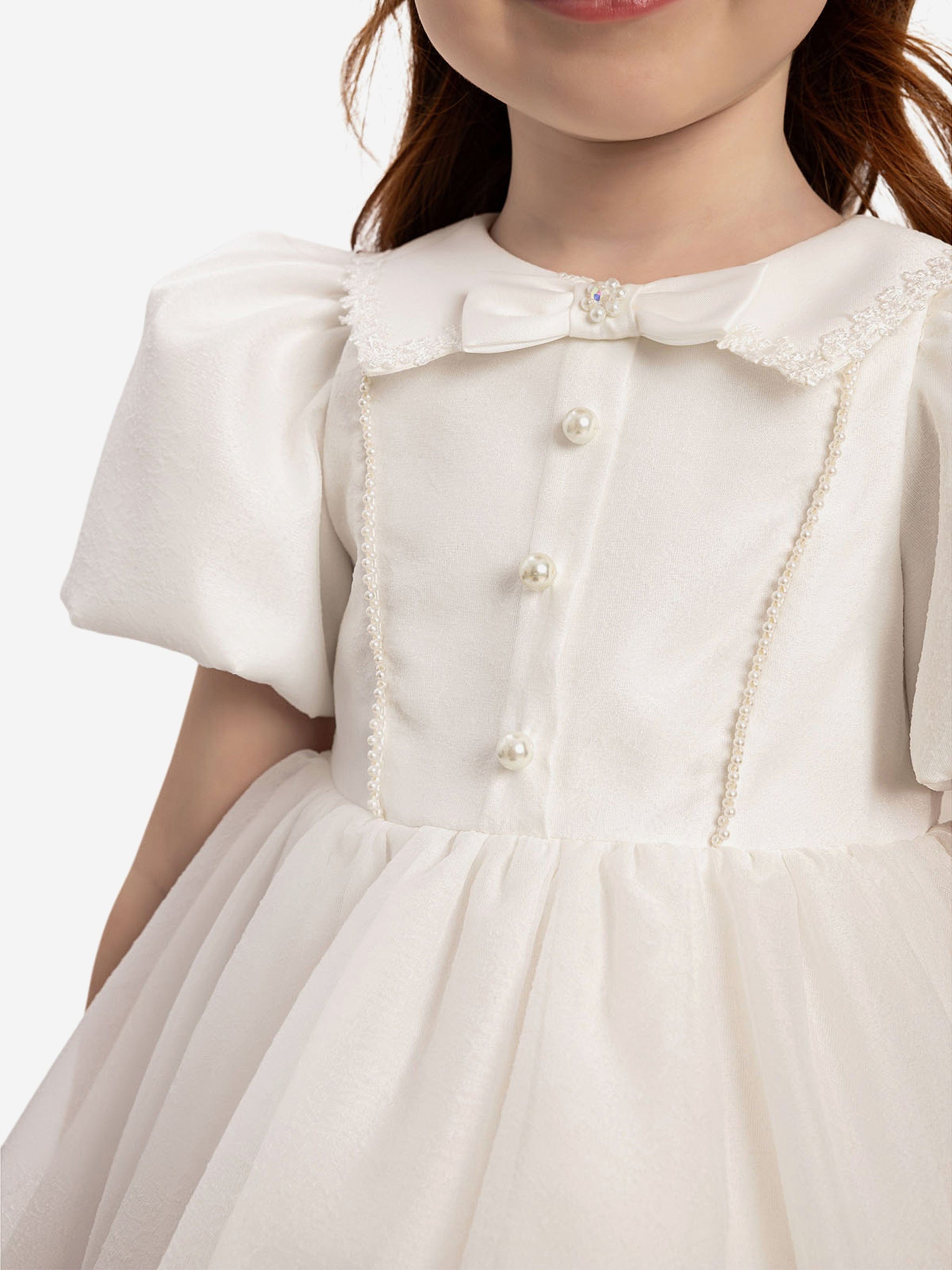 DRESS & Fleur Baby Girls Pearl Detail Dress with Headband in White