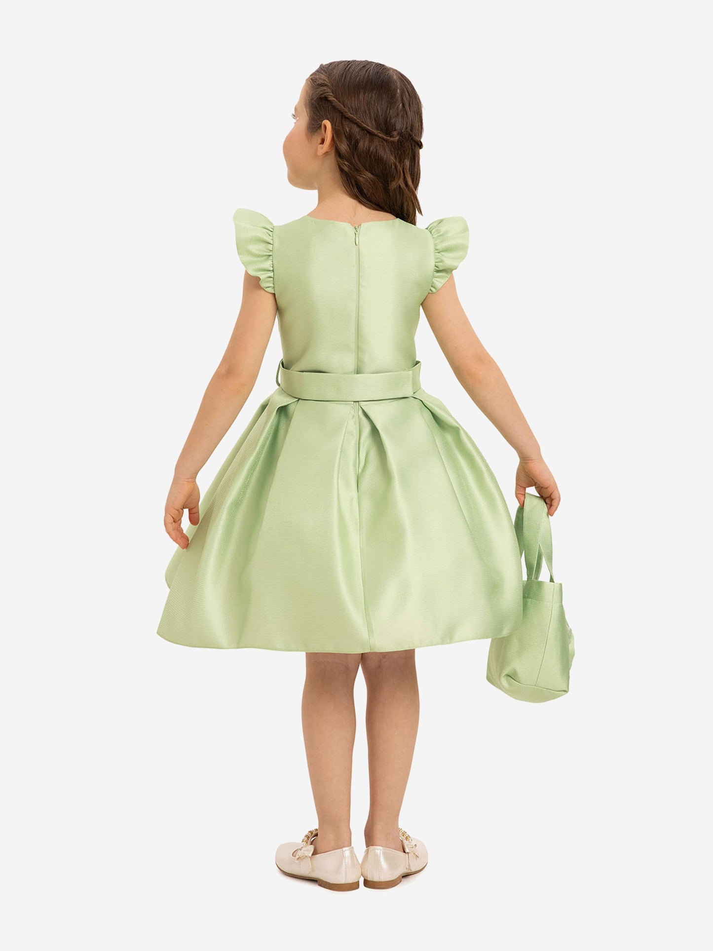 DRESS & Fleur Girls Dress with Matching Floral Bag in Green