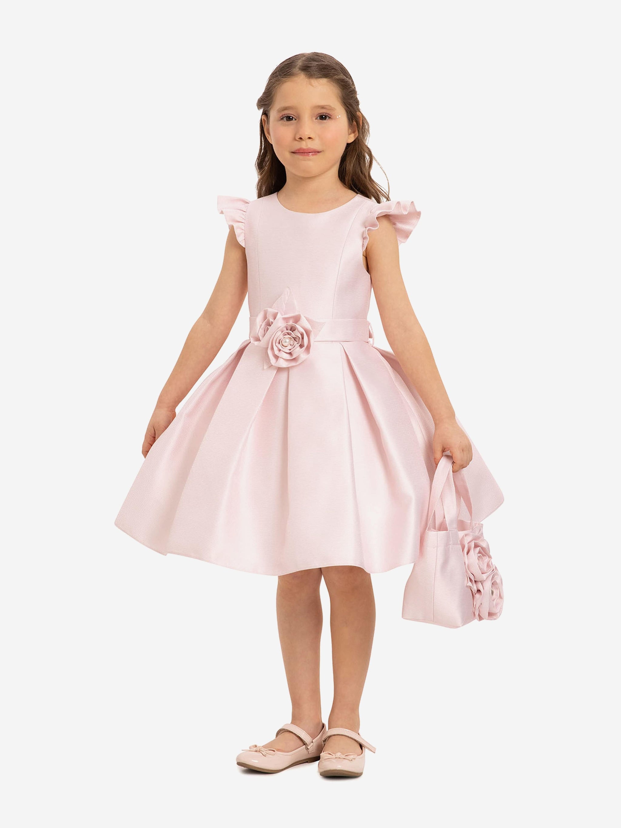 DRESS & Fleur Girls Dress with Matching Floral Bag in Pink