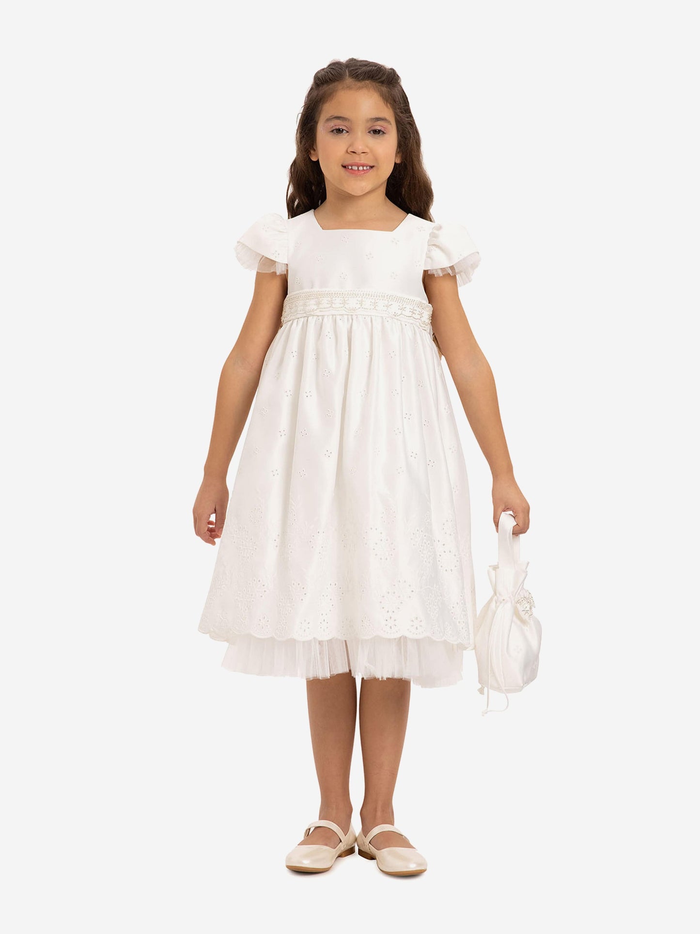 DRESS & Fleur Girls Dress with Matching Bag in White