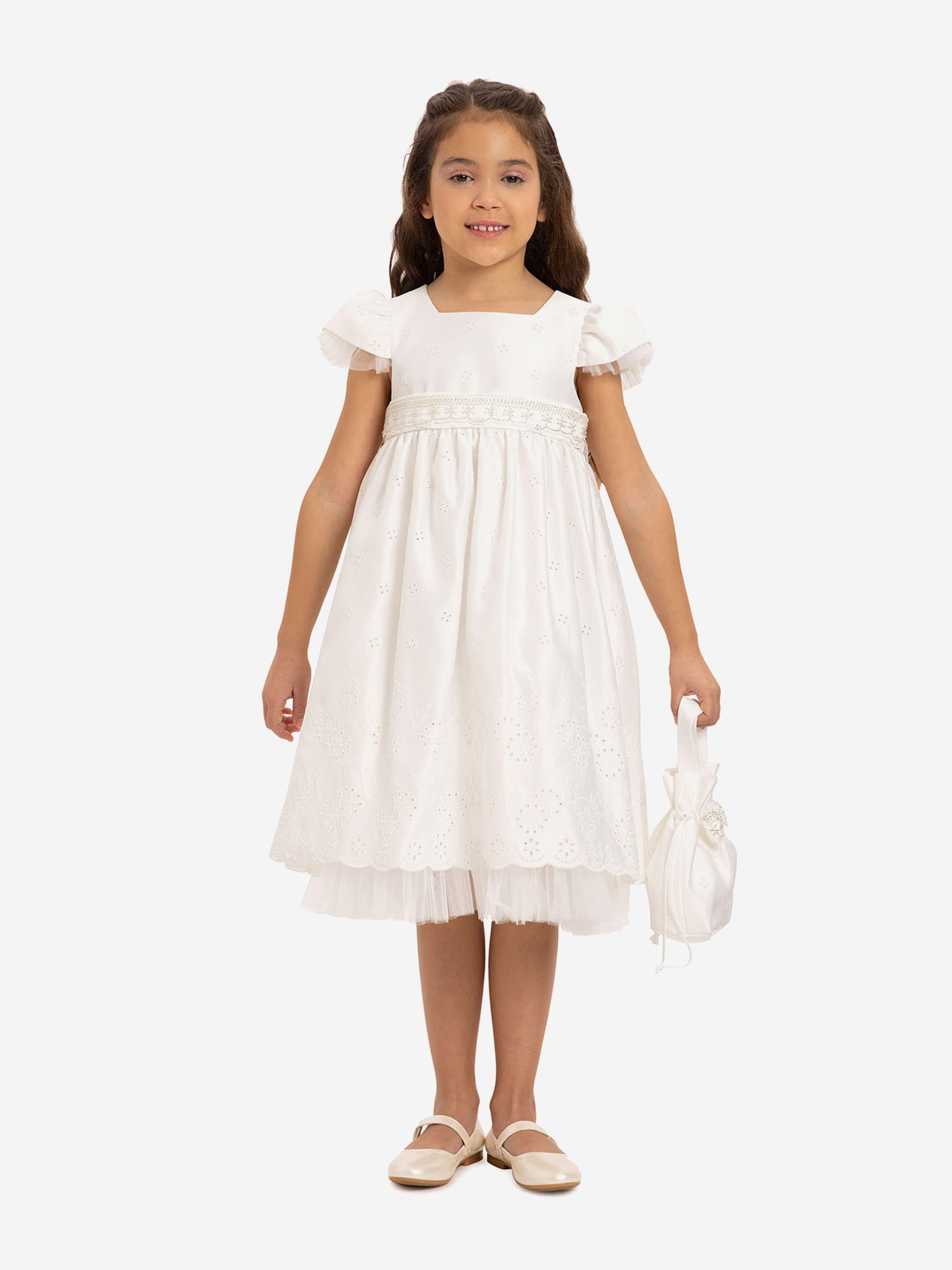 DRESS & Fleur Girls Dress with Matching Bag in White