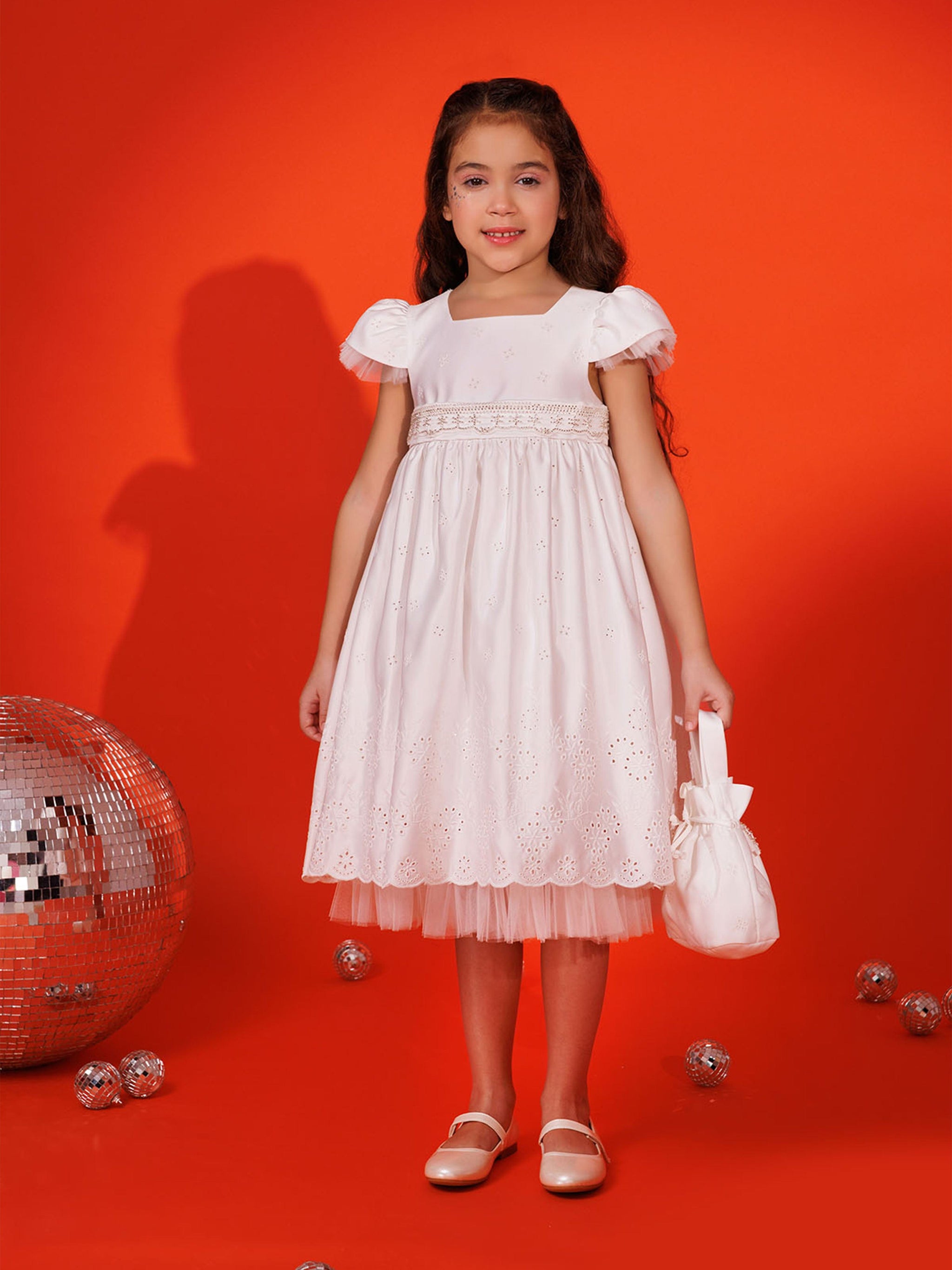 DRESS & Fleur Girls Dress with Matching Bag in White