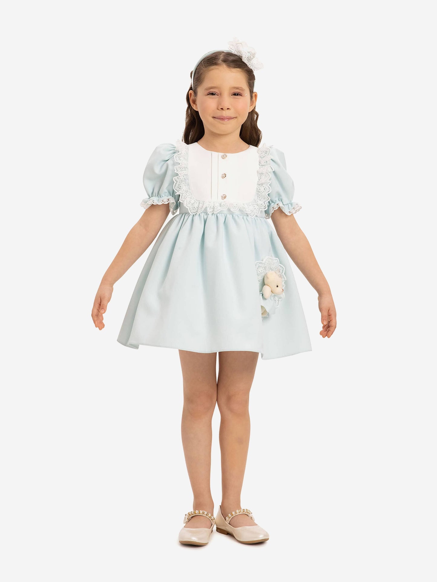 DRESS & Fleur Baby Girls Dress Set with Teddy Bear in Blue