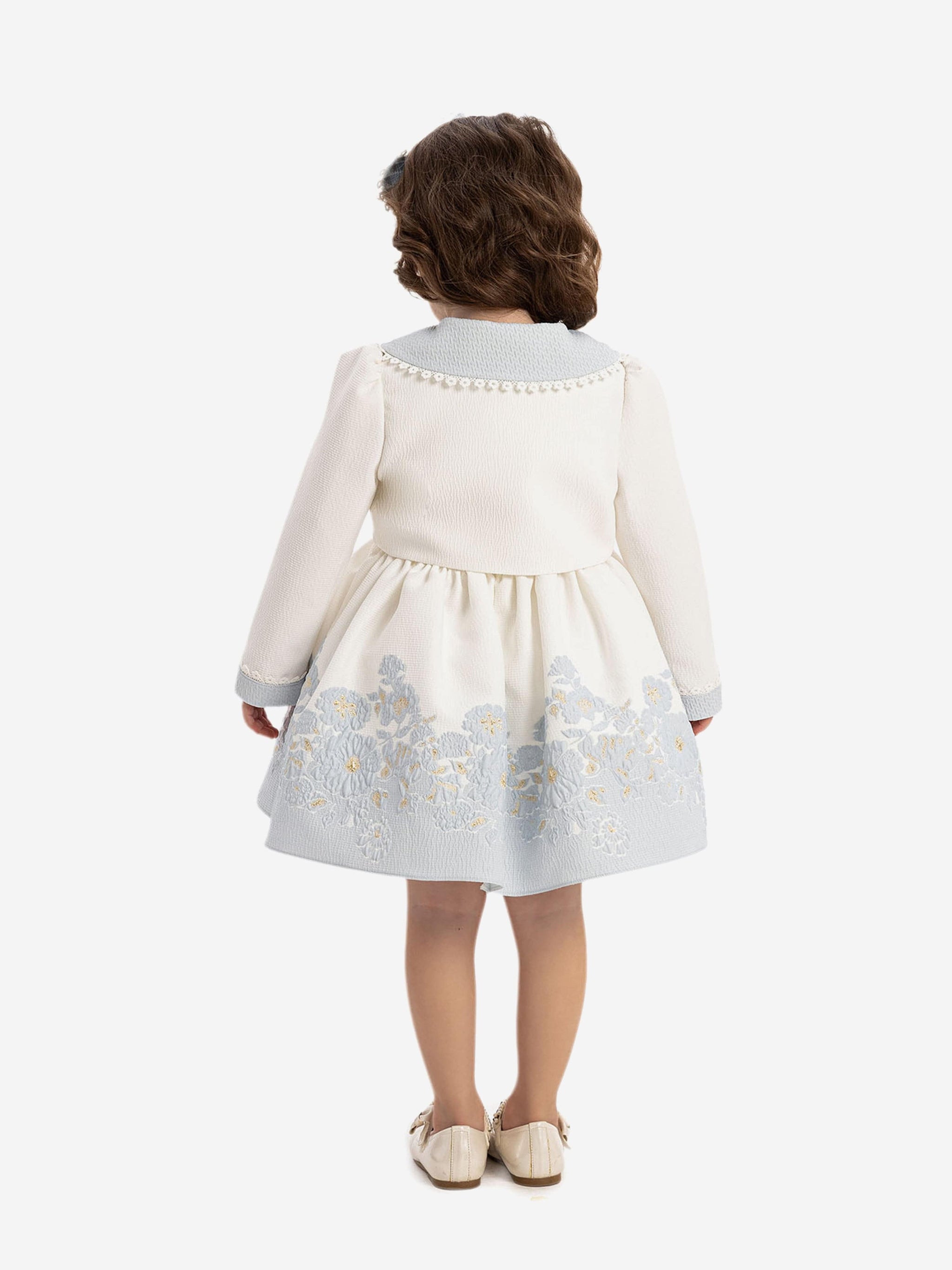 DRESS & Fleur Baby Girls Dress with Bolero and Headband in Blue