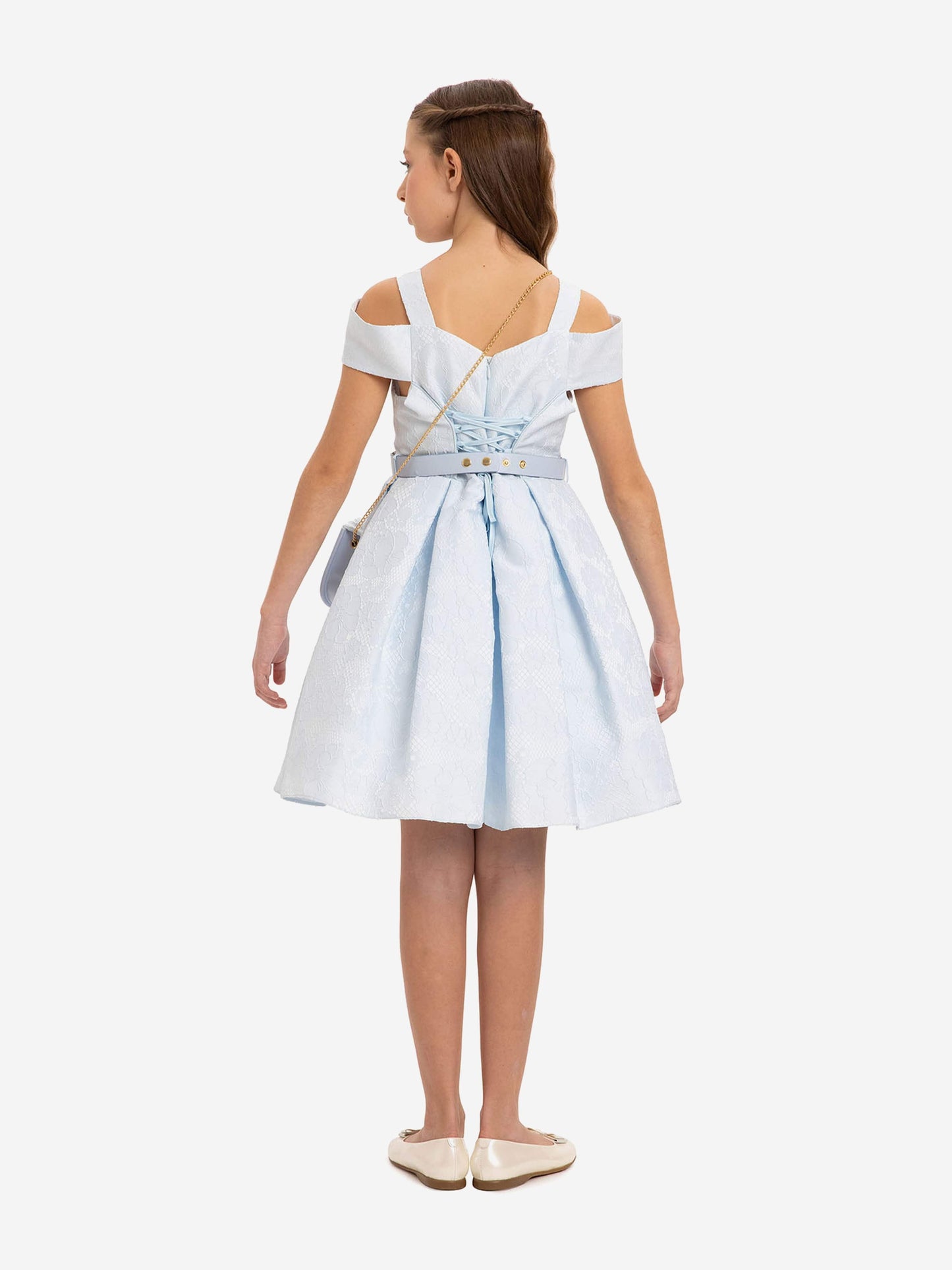 DRESS & Fleur Girls Dress with Bag and Belt in Blue