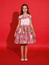 DRESS & Fleur Girls Jacquard Dress with Bag in Pink