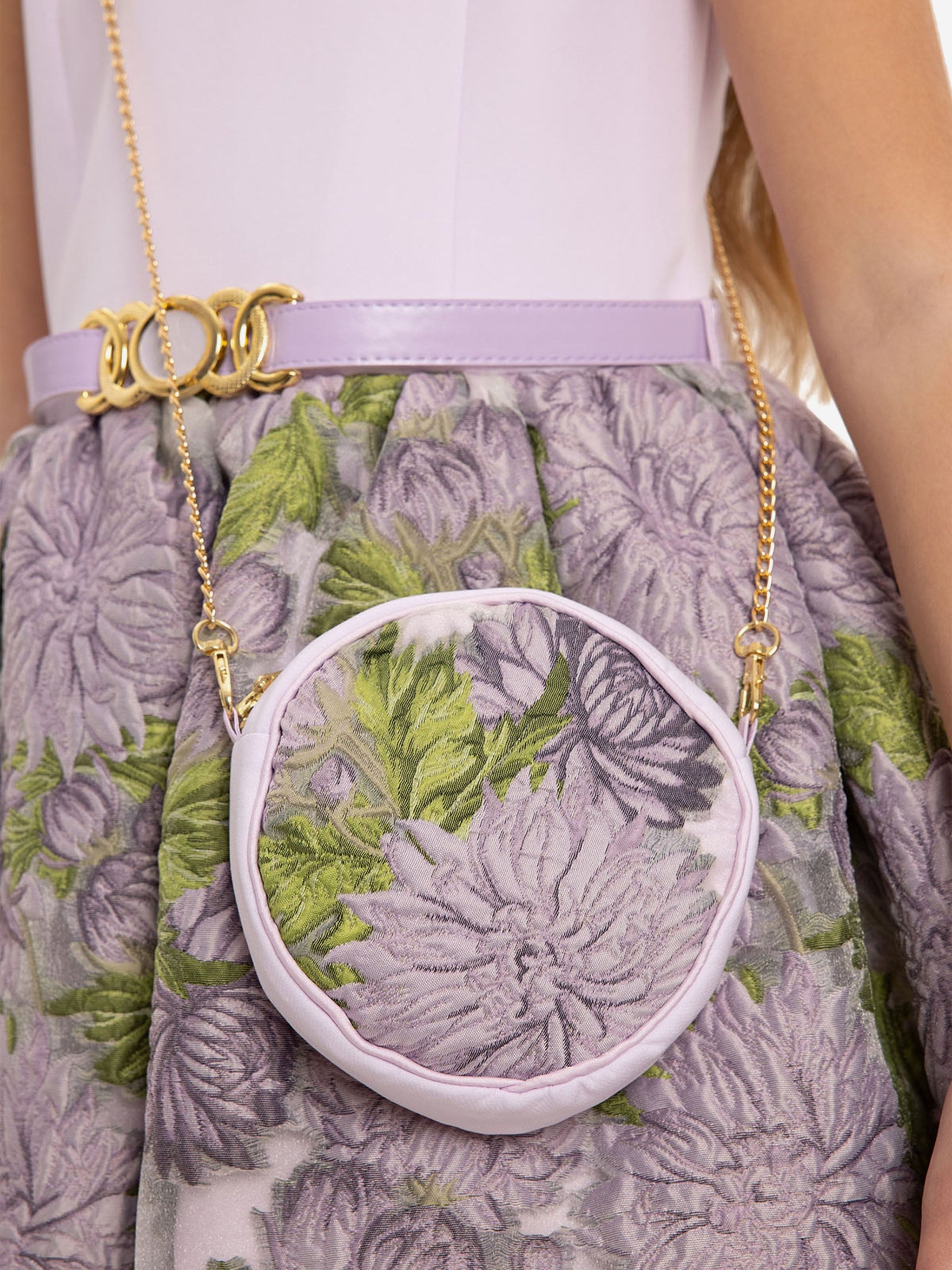DRESS & Fleur Girls Jacquard Dress with Bag in Purple