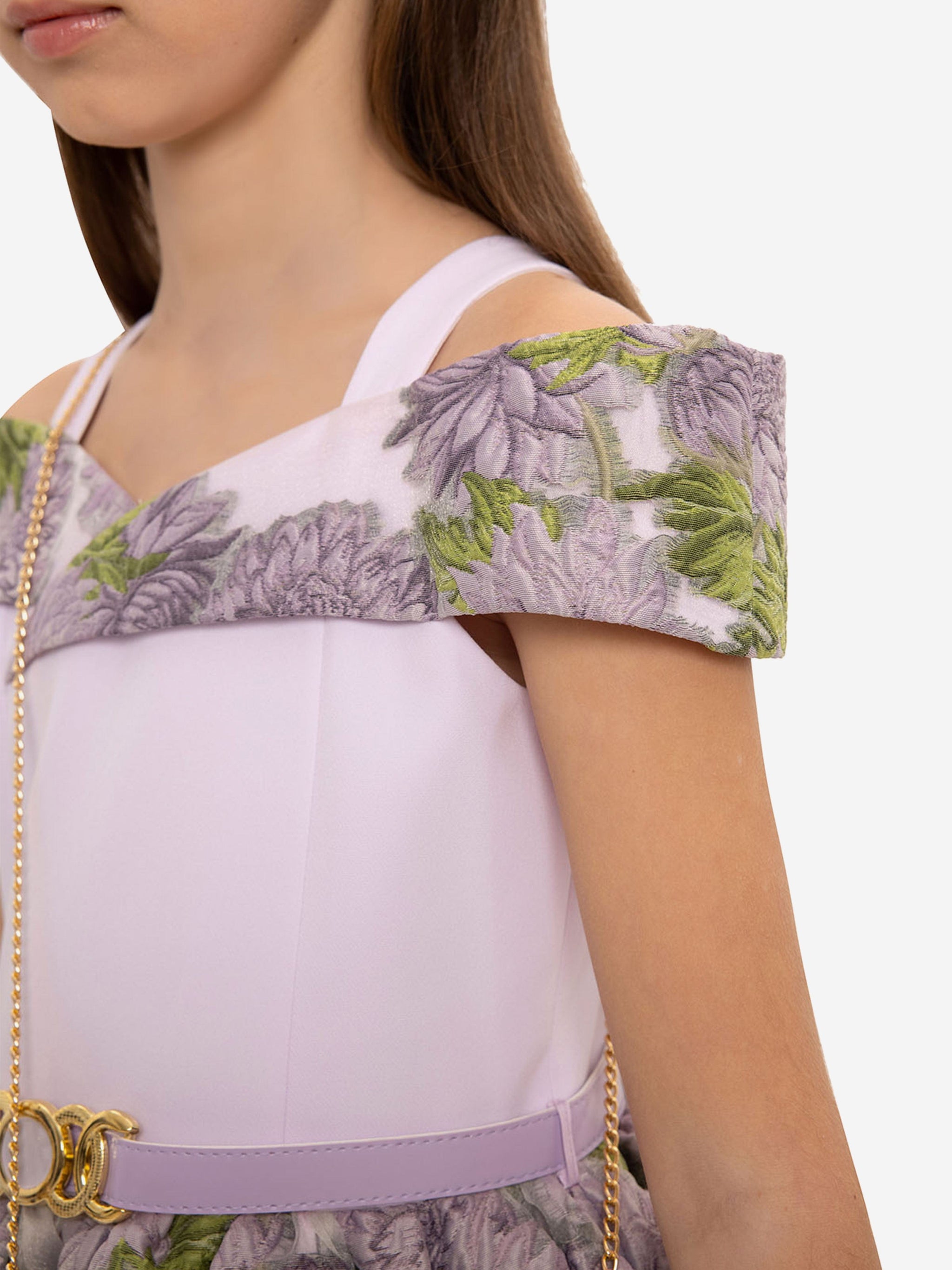 DRESS & Fleur Girls Jacquard Dress with Bag in Purple
