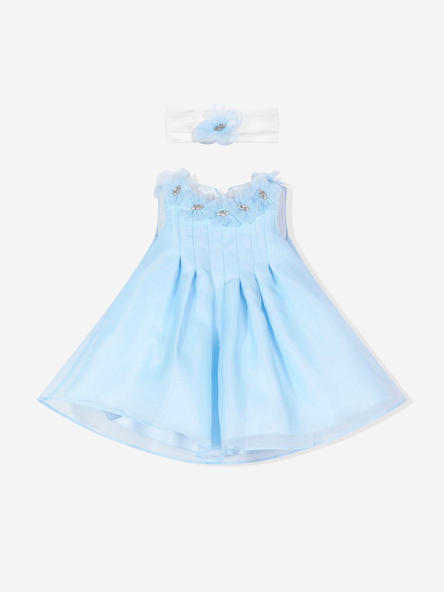 DRESS & Fleur Baby Girls Occasion Dress with Headband in Blue