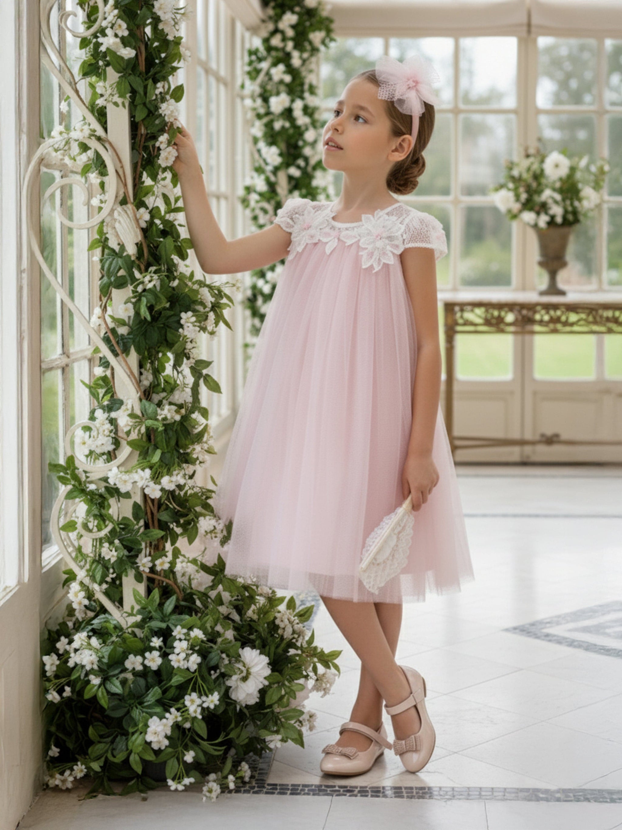 DRESS & Fleur Girls Flower Occasion Dress with Headband in Pink