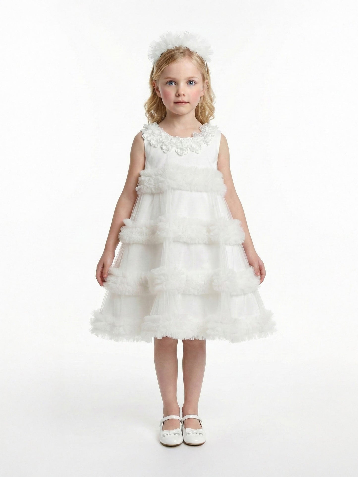 DRESS & Fleur Girls Occasion Dress with Headband in Ivory