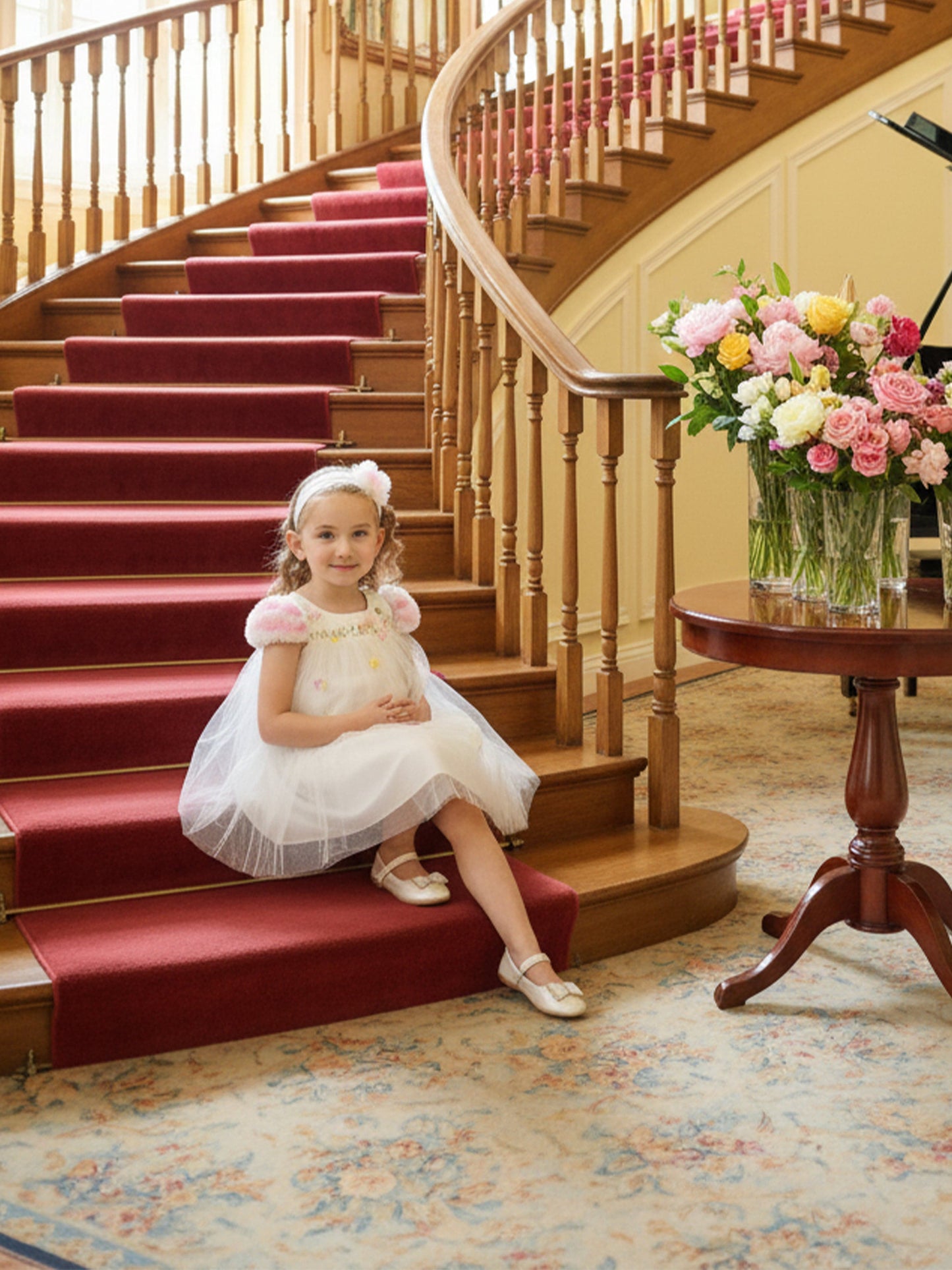 DRESS & Fleur Baby Girls Occasion Dress with Headband in Ivory