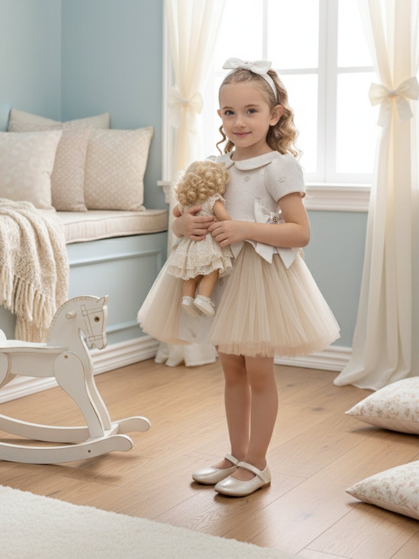 DRESS & Fleur Baby Girls Occasion Dress with Headband in Ivory