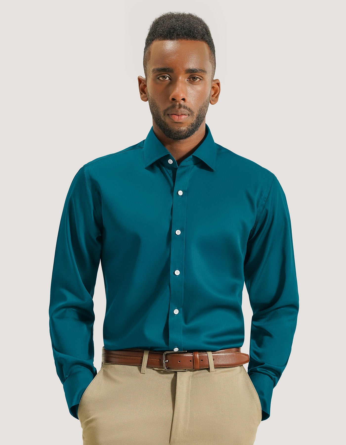 Rich Teal Satin Dress Shirt