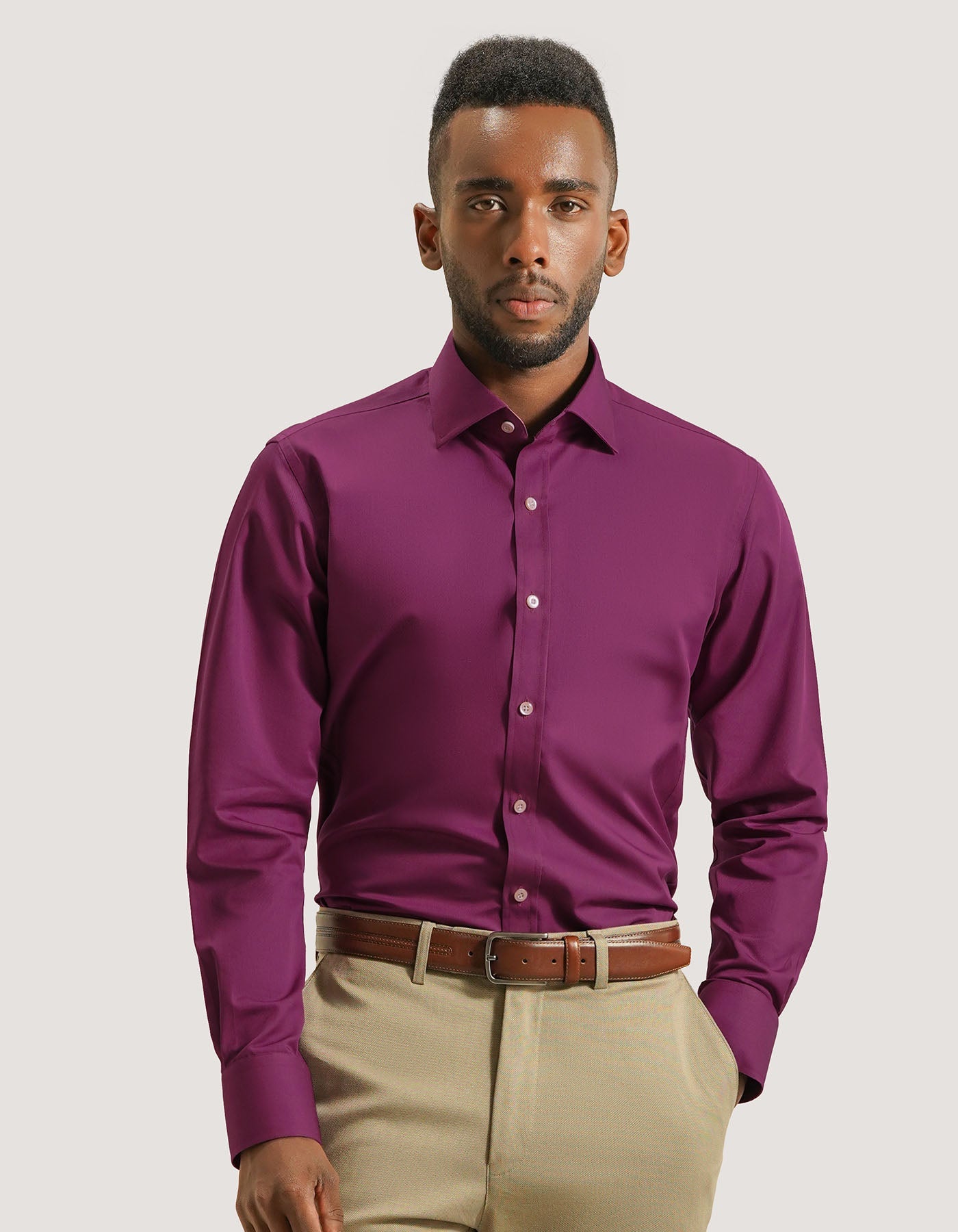 Smart Fit Plum Satin Dress Shirt