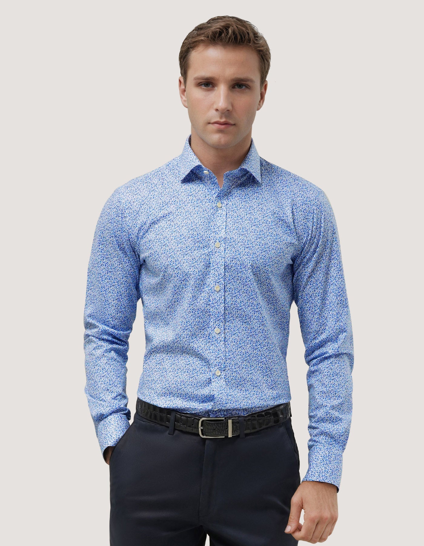 Blue Speckle Print Dress Shirt