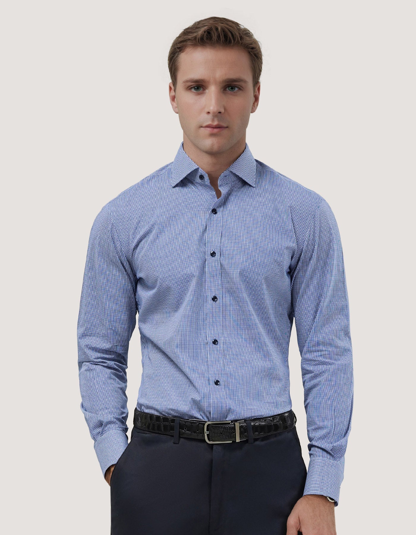 Navy Mini Check Shirt