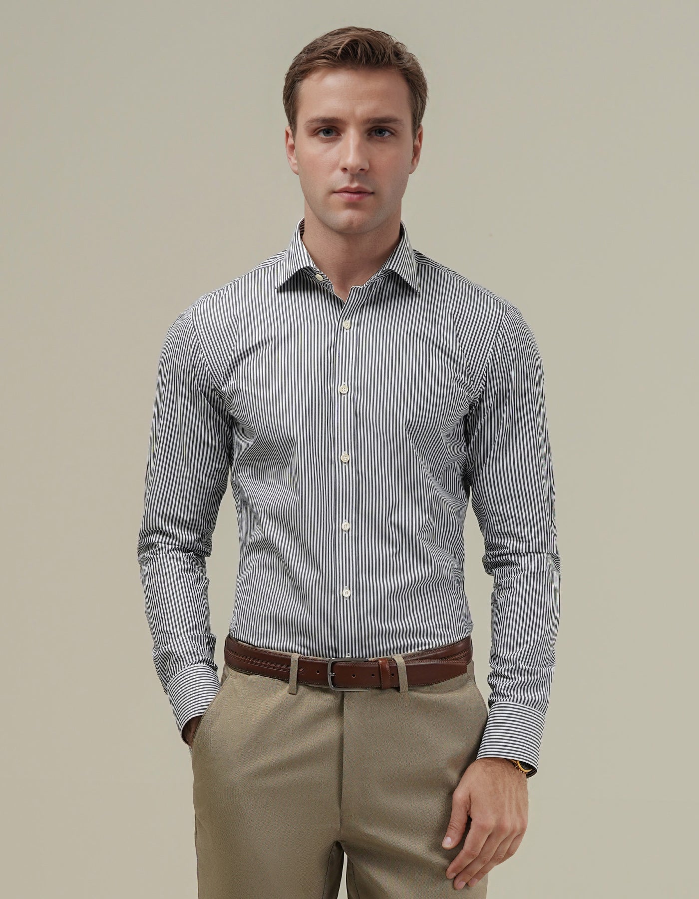 Black and White Striped Formal Shirt