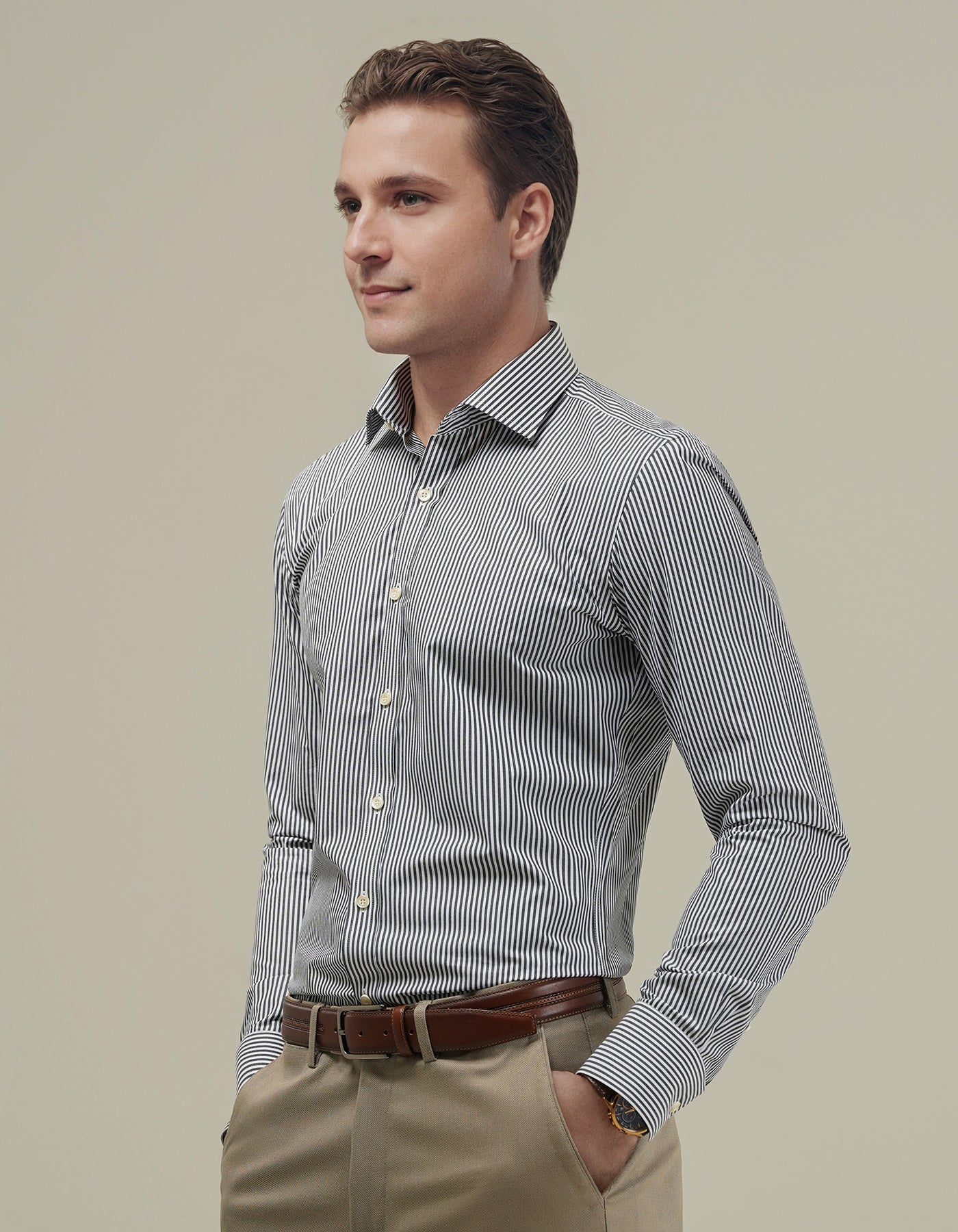 Black and White Striped Formal Shirt