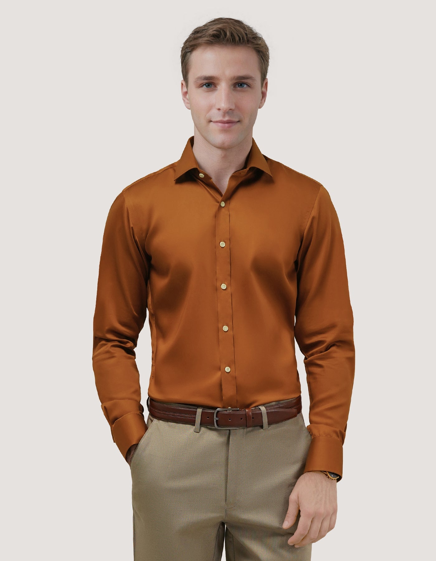 Light Brown Satin Dress Shirt