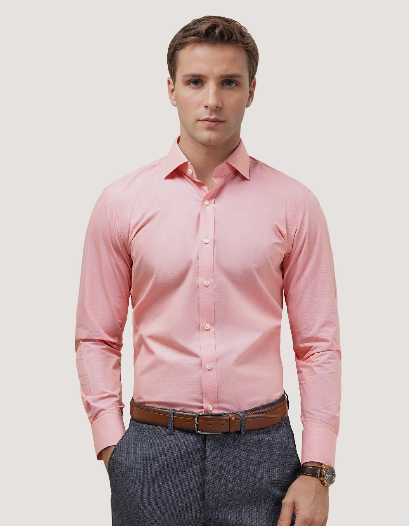 Light Orange Houndstooth Check Shirt