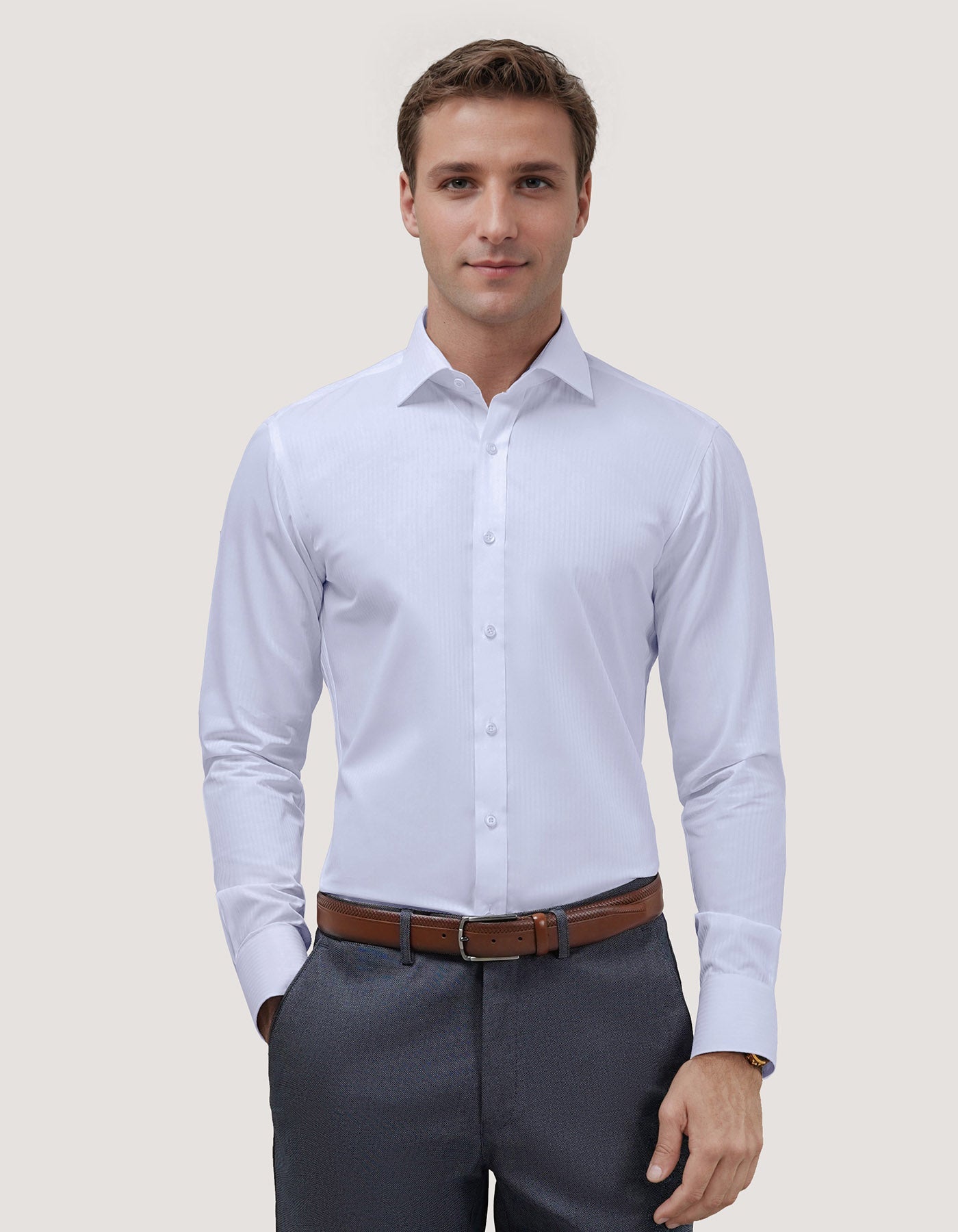 White Striped Textured Smart Fit Shirt