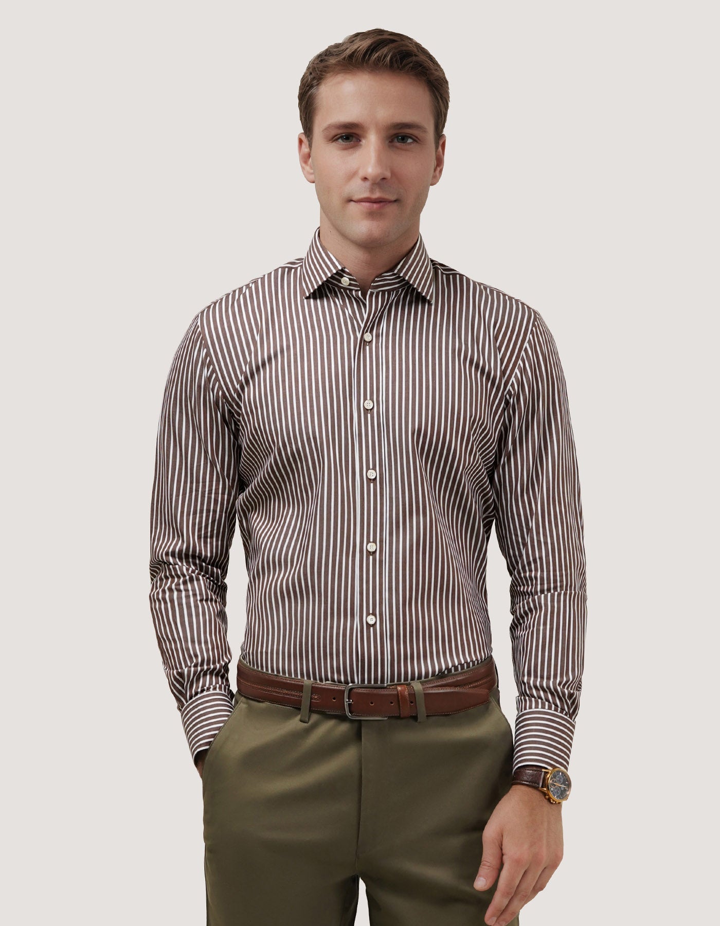 Smart Fit Brown Striped Shirt
