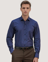 Smart Fit Navy Cotton Check Shirt