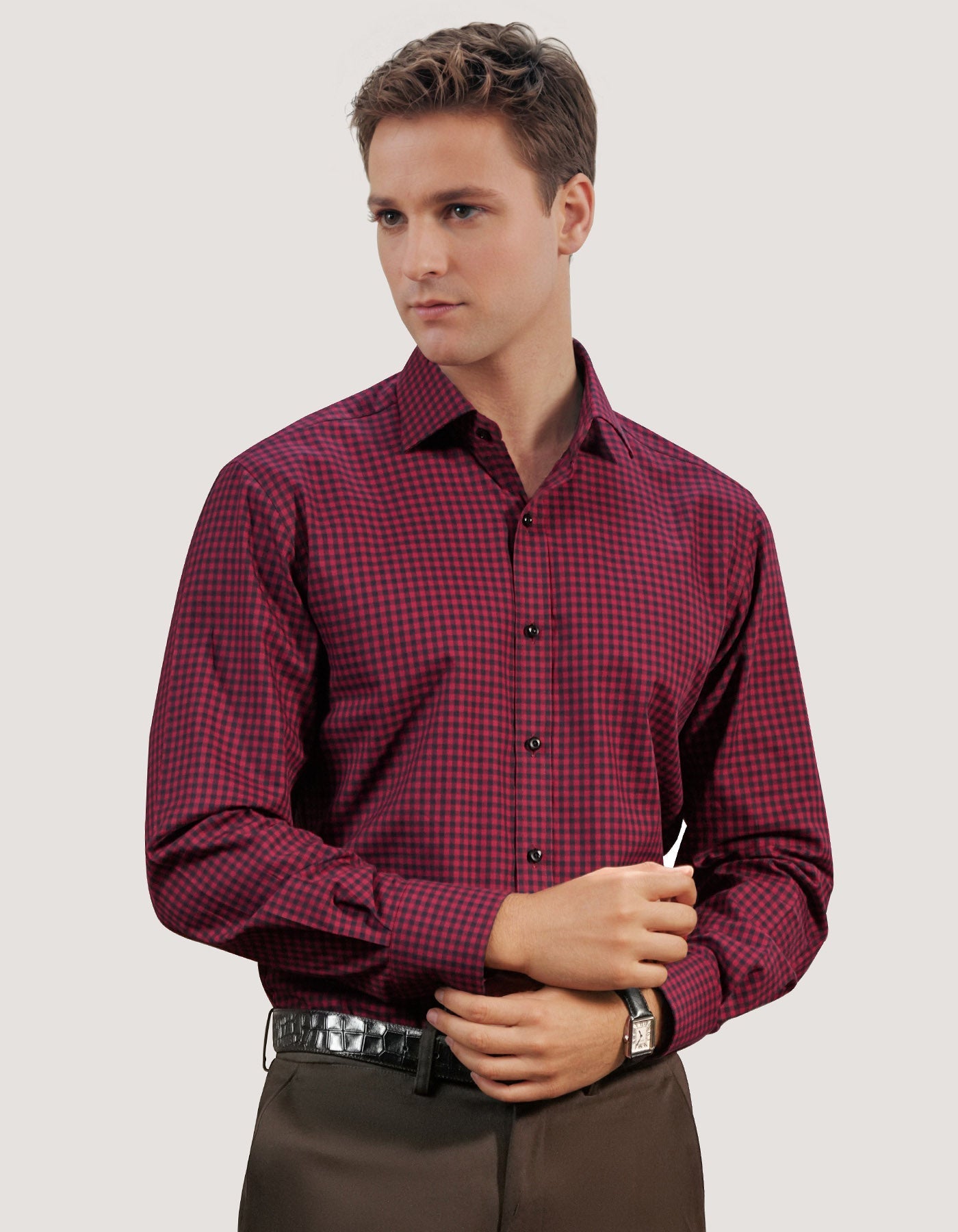 Easy Iron Maroon Gingham Check Shirt