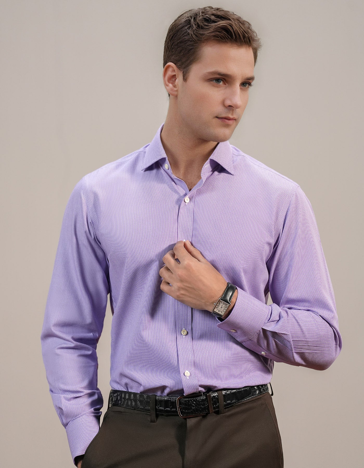 Purple Houndstooth Check Shirt