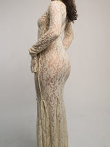 Cream Lace Strechy Maxi Dress (Wedding)