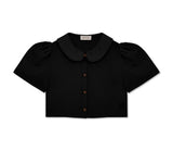 Frances Linen Cropped Blouse  - Black - Delivery from April 2026