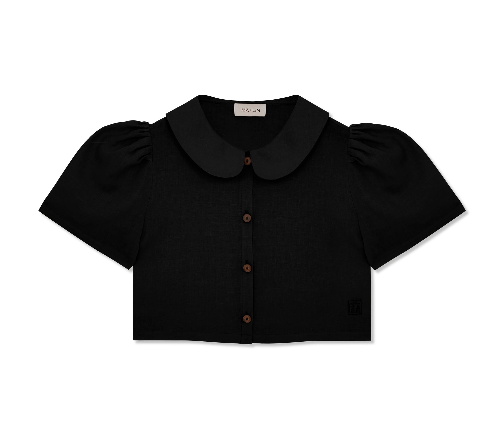 Frances Linen Cropped Blouse  - Black - Delivery from April 2026