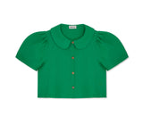 Frances Linen Cropped Blouse  - Jade - Delivery from April 2026