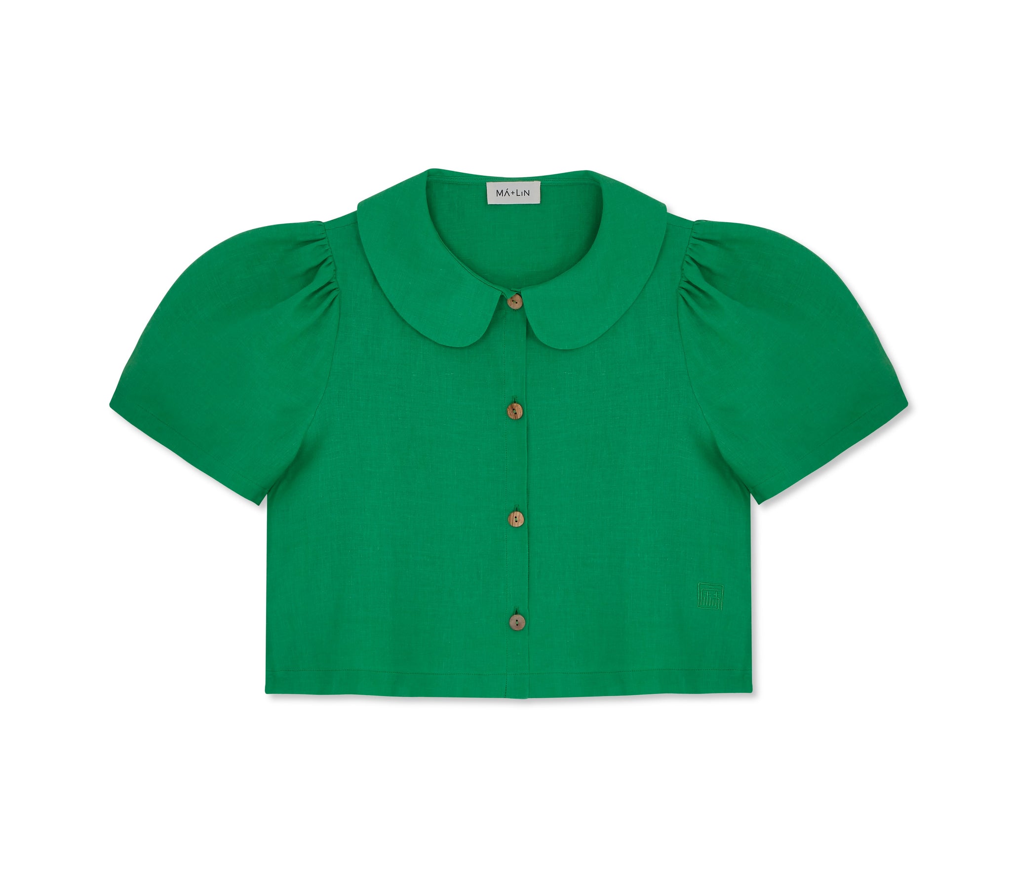 Frances Linen Cropped Blouse  - Jade - Delivery from April 2026