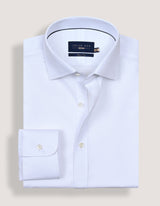 White Dotted Textured Smart Fit Shirt