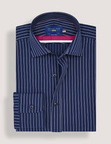 Navy and White Striped Dress Shirt