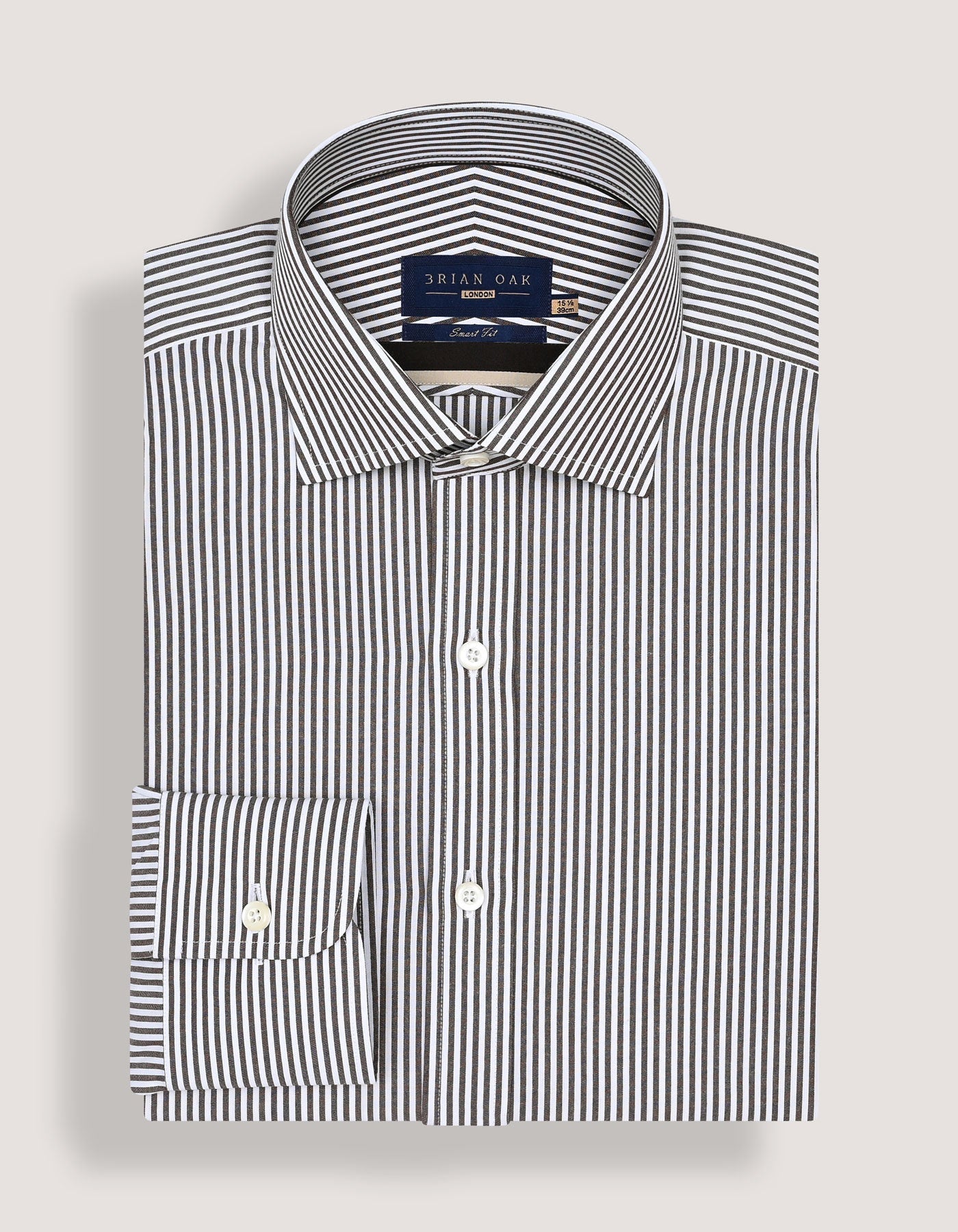Brown and White Striped Formal Shirt