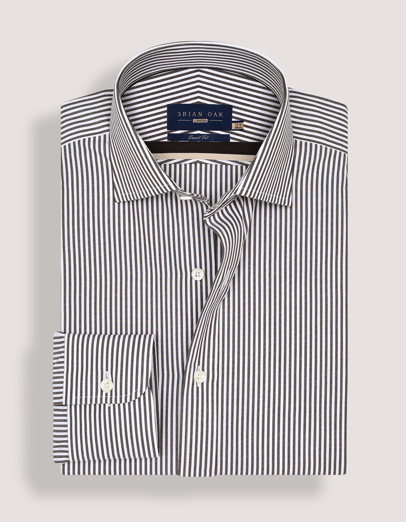 Brown and White Striped Formal Shirt