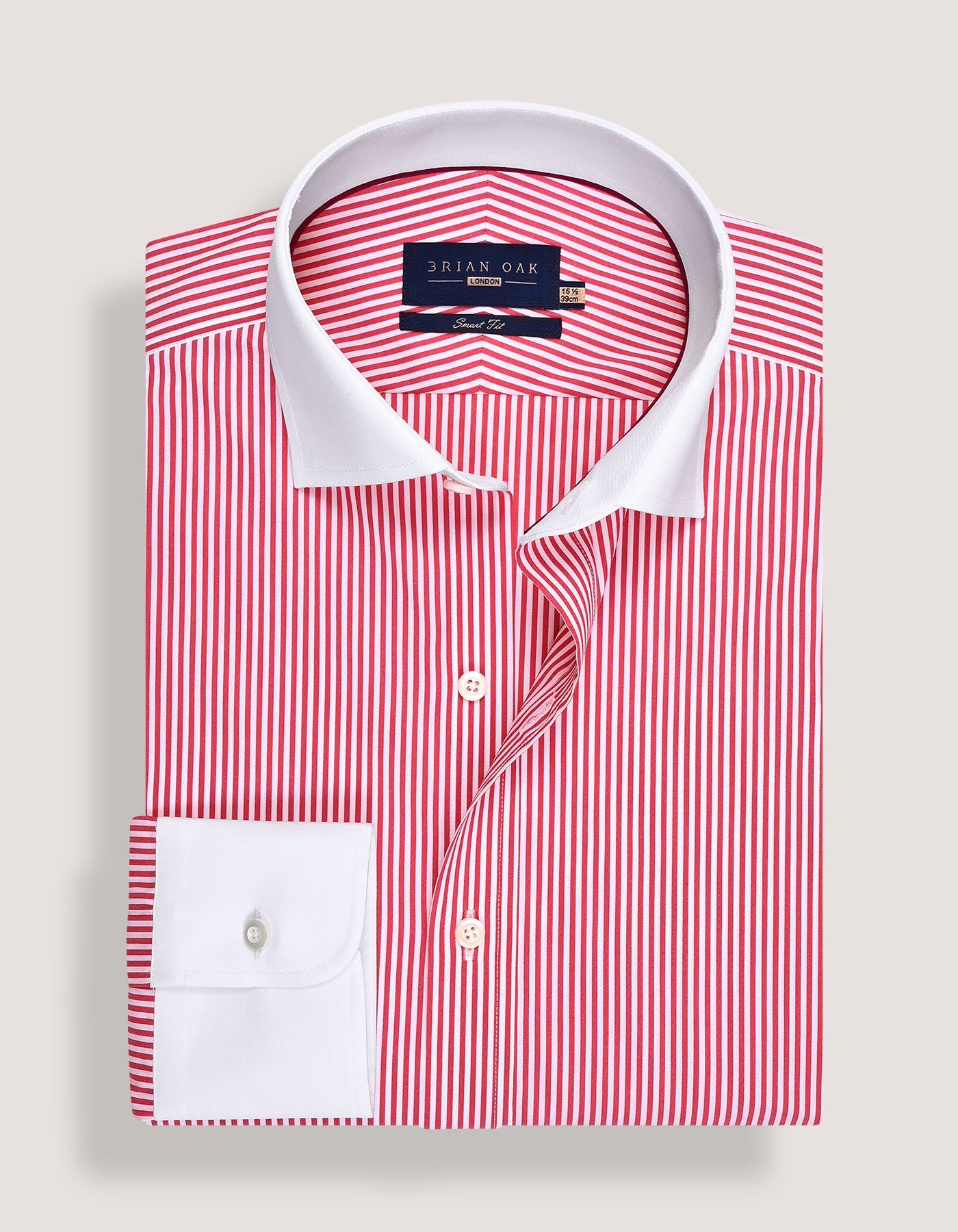 Red Striped Shirt with Contrast Collar & Cuffs